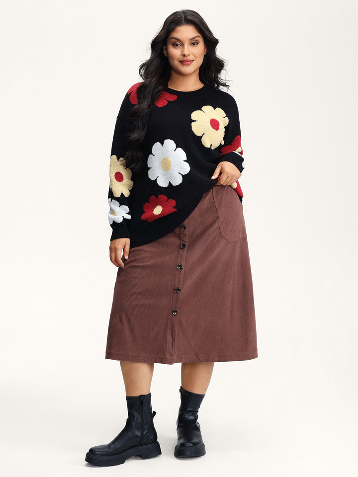 Pearl | Women’s snowflake effect button detail midi skirt