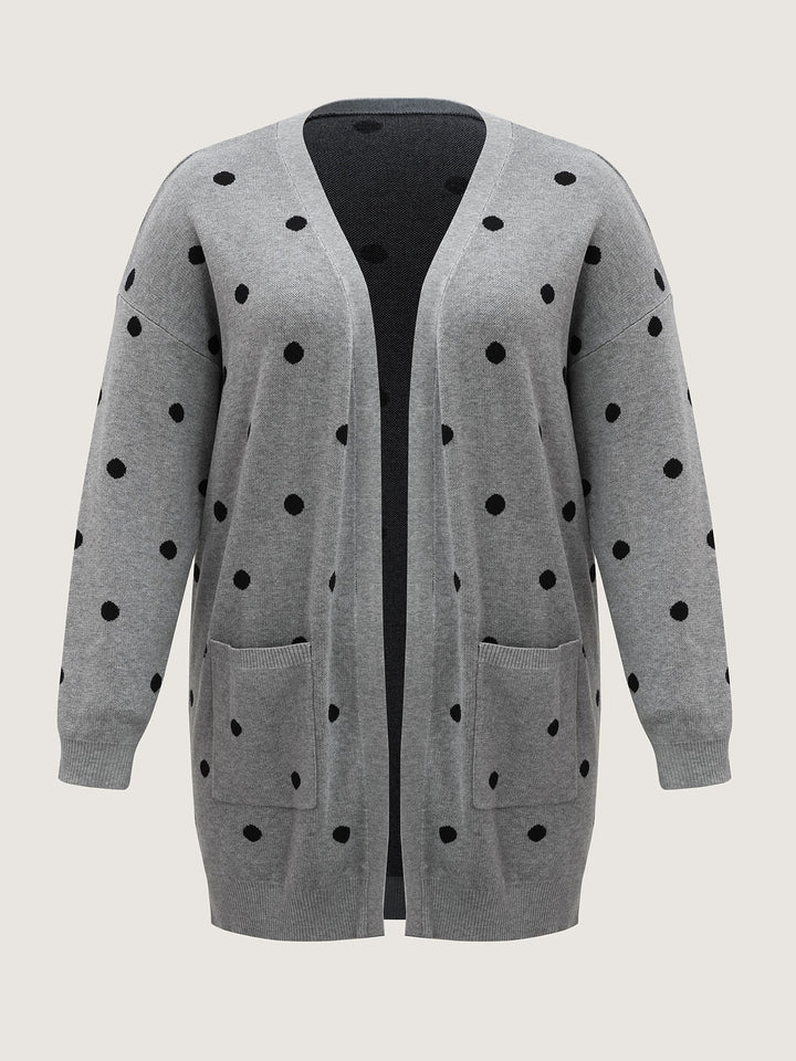 Reese | Women’s polka dot knit cardigan with patch pockets