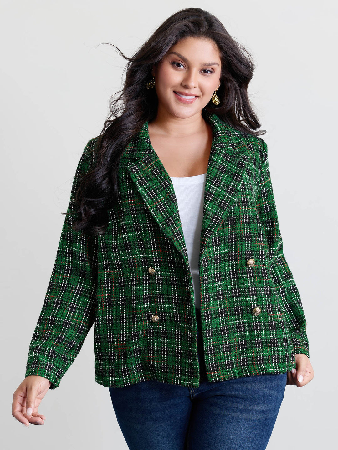 Winona | Women’s tweed plaid double button jacket