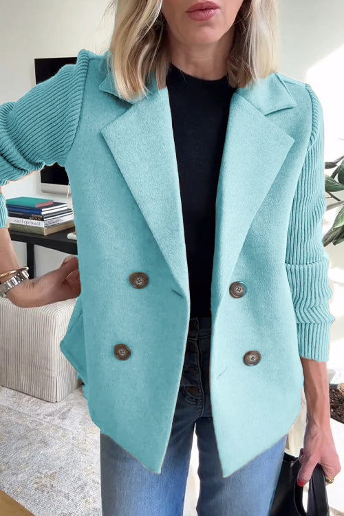 Devine | Women’s double-breasted knit sleeve blazer with structured lapel