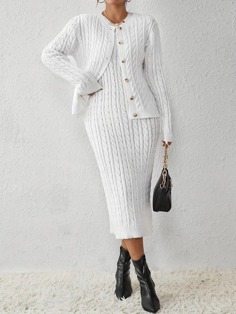 Came | Women’s two-piece knitted cardigan set with longline layer and matching top