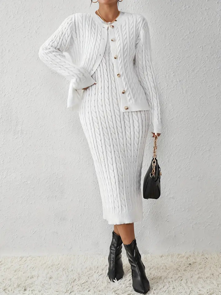Came | Women’s two-piece knitted cardigan set with longline layer and matching top