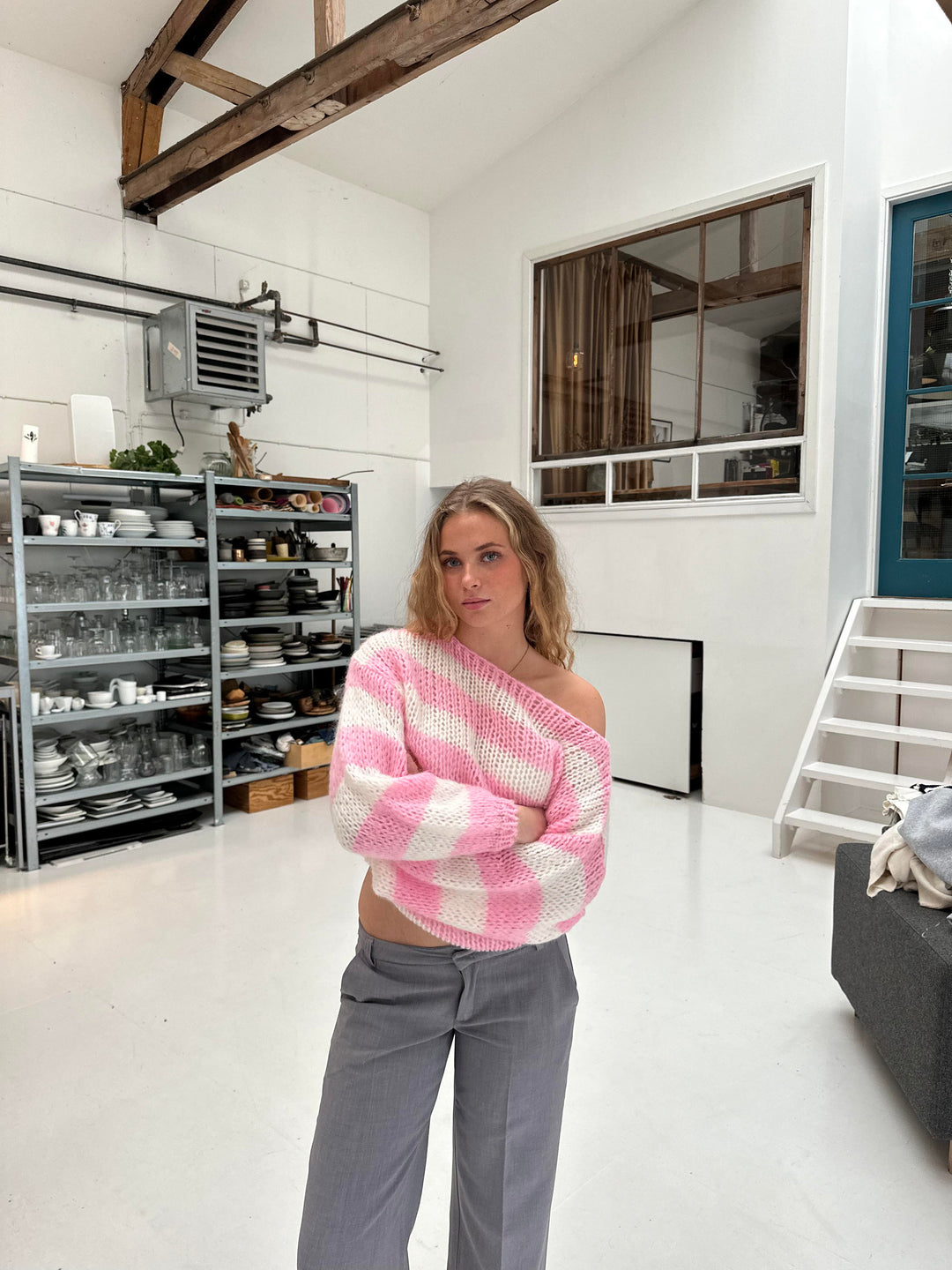 Harper | Women’s oversized knit sweater with round neck and wide sleeves