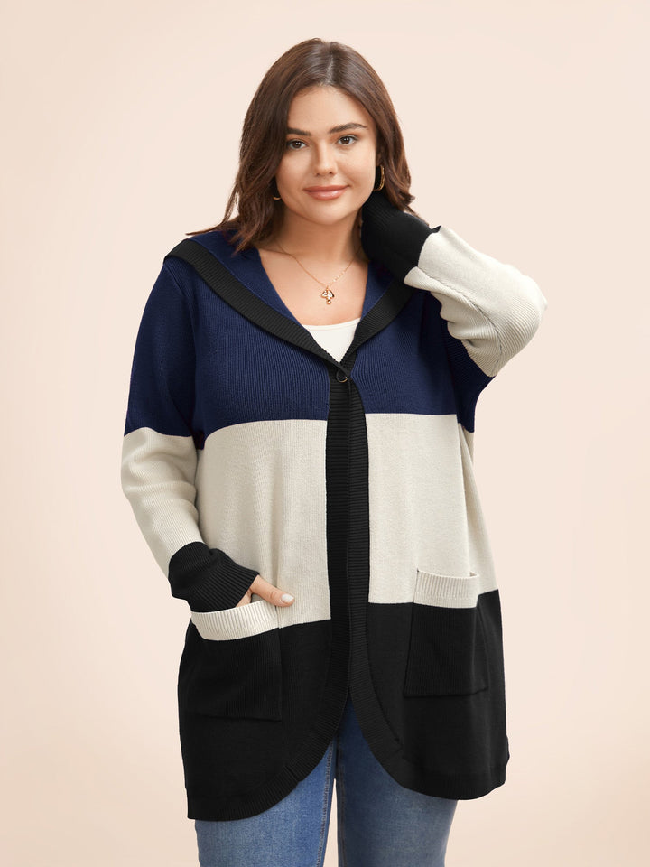 Gemma | Women’s color block hooded knit cardigan with patch pockets