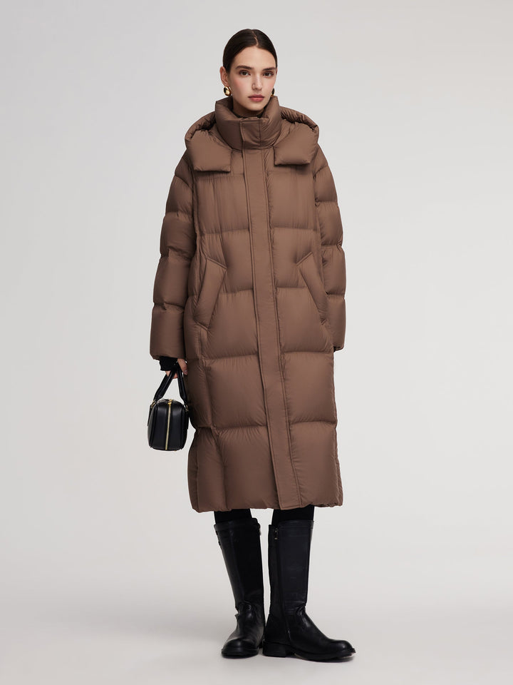 Marel | Women’s lightweight long winter coat with a sleek hooded silhouette
