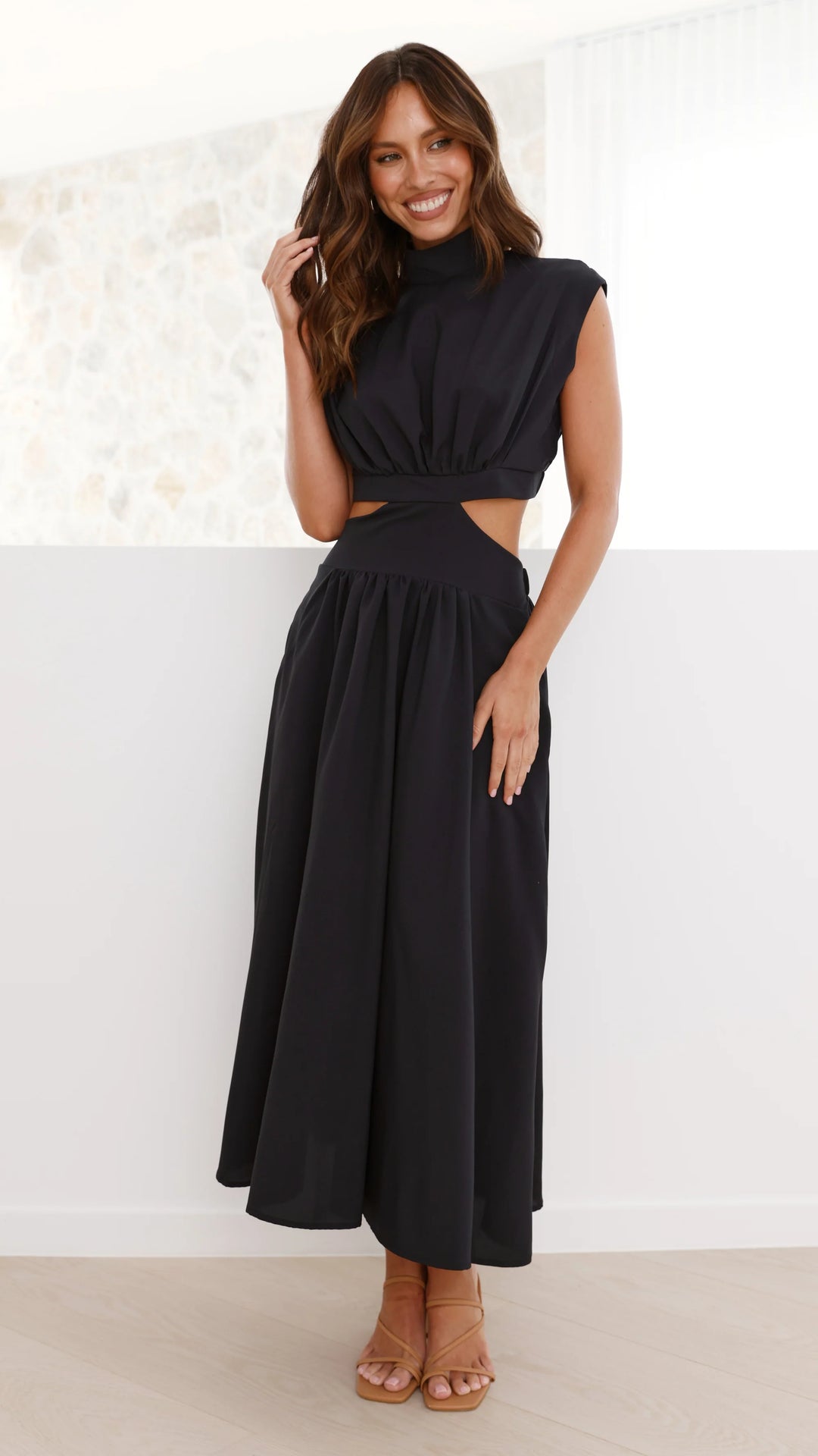 Elina | Women's midi dress with cut-outs and high collar