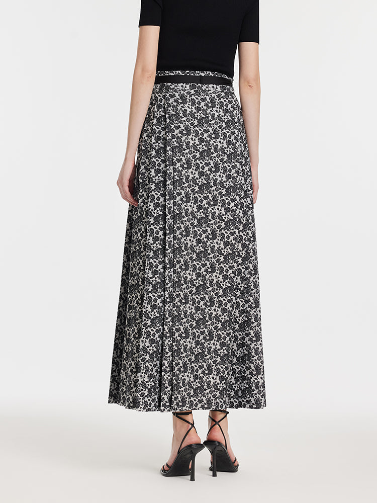 Gia | Women’s floral jacquard pleated A-line maxi skirt