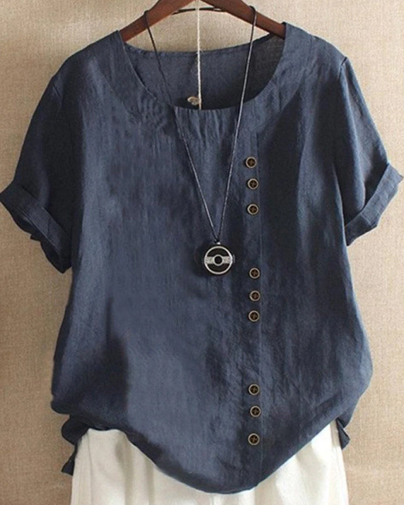 Aoife | Women's short sleeve blouse with round neckline