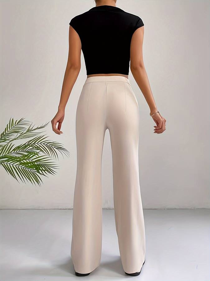 Beige high-waisted pants with wide legs