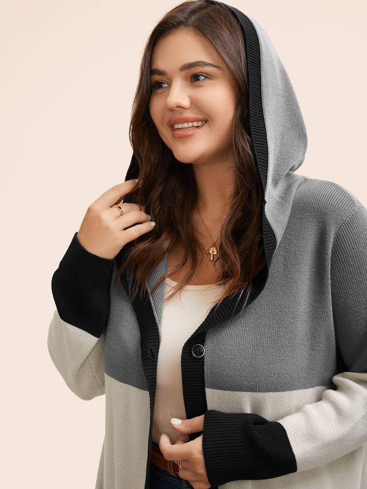 Gemma | Women’s color block hooded knit cardigan with patch pockets