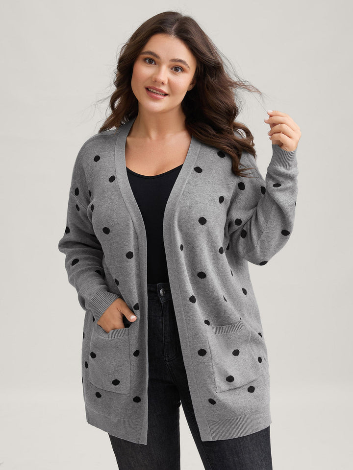 Reese | Women’s polka dot knit cardigan with patch pockets