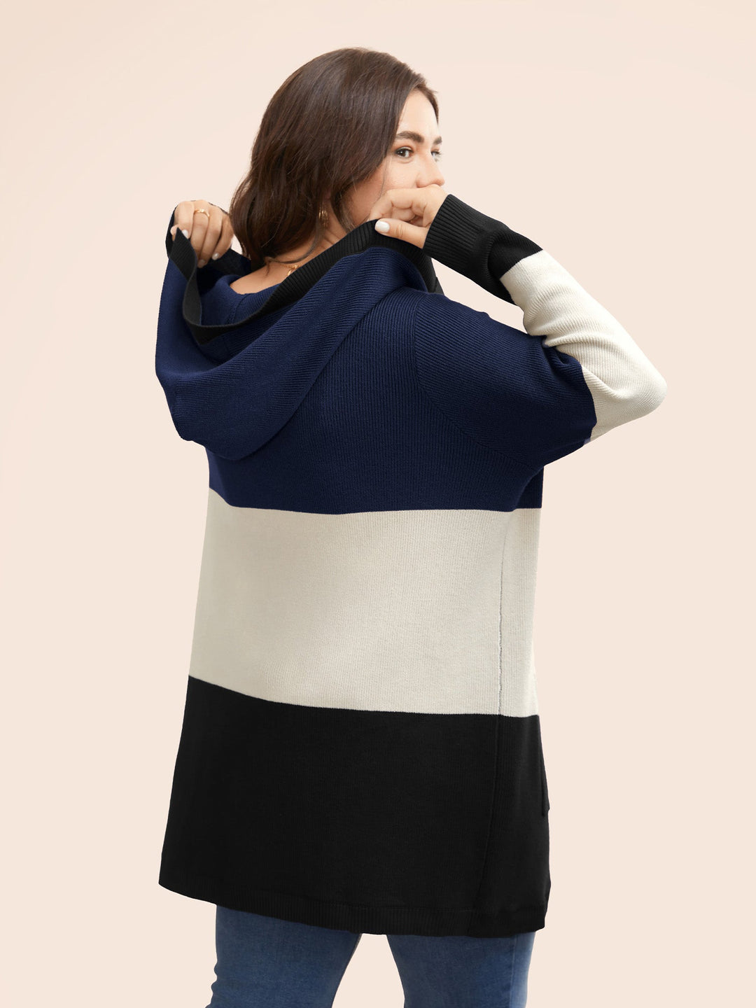 Gemma | Women’s color block hooded knit cardigan with patch pockets