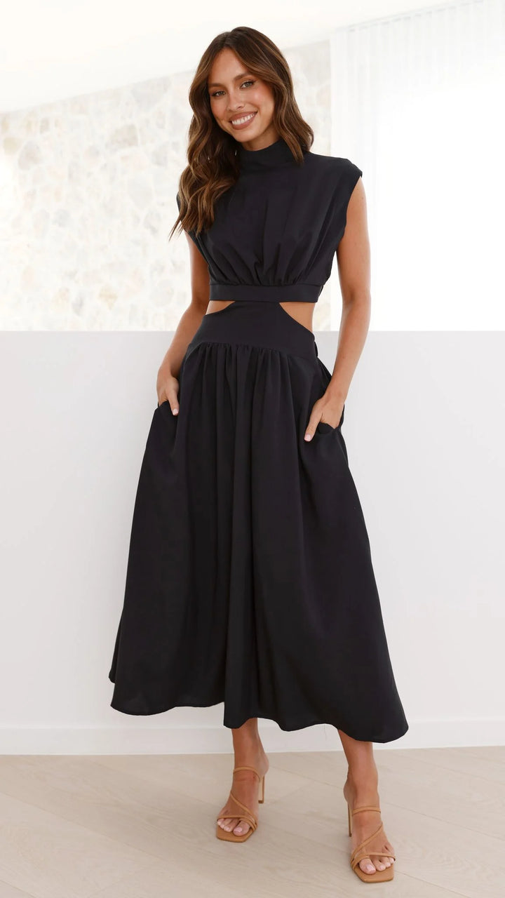 Elina | Women's midi dress with cut-outs and high collar