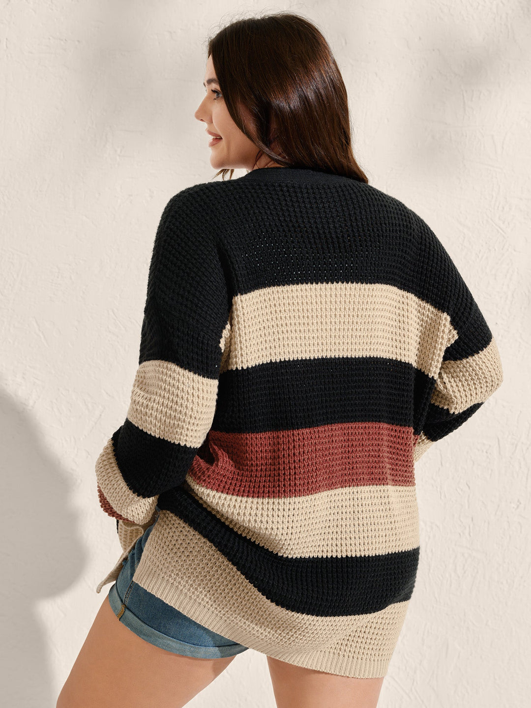 Olive | Women’s striped open-front knit cardigan