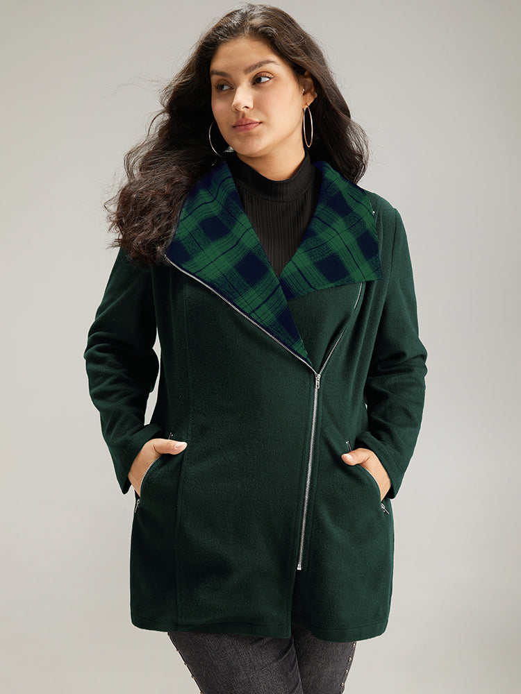 Lilly | Women's plaid patchwork lapel collar zipper coat