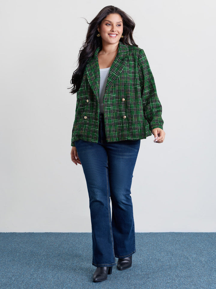 Winona | Women’s tweed plaid double button jacket