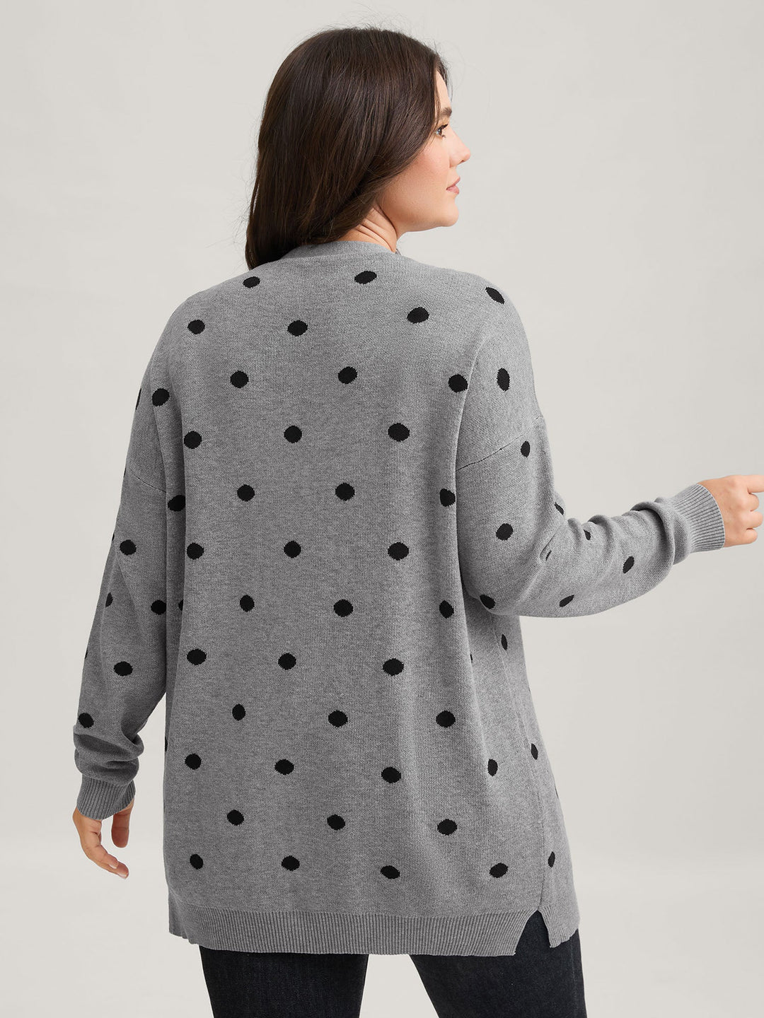 Reese | Women’s polka dot knit cardigan with patch pockets