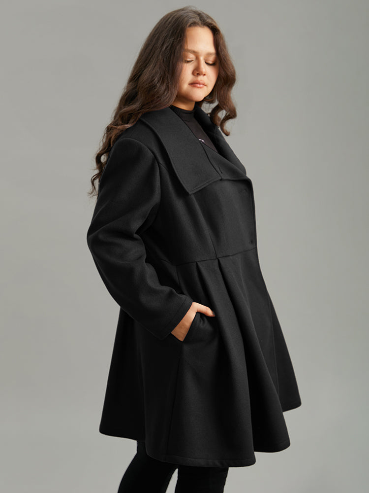 Stallia | Women’s plain button-up pocket asymmetrical lapel collar coat