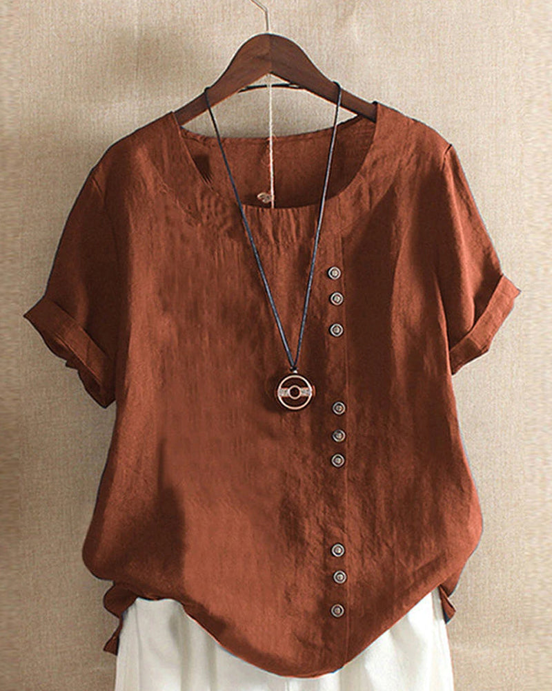 Aoife | Women's short sleeve blouse with round neckline