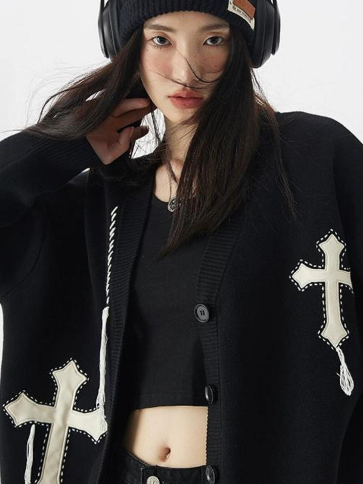 Aubree | Women’s jacquard knit cardigan with v-neck and button closure