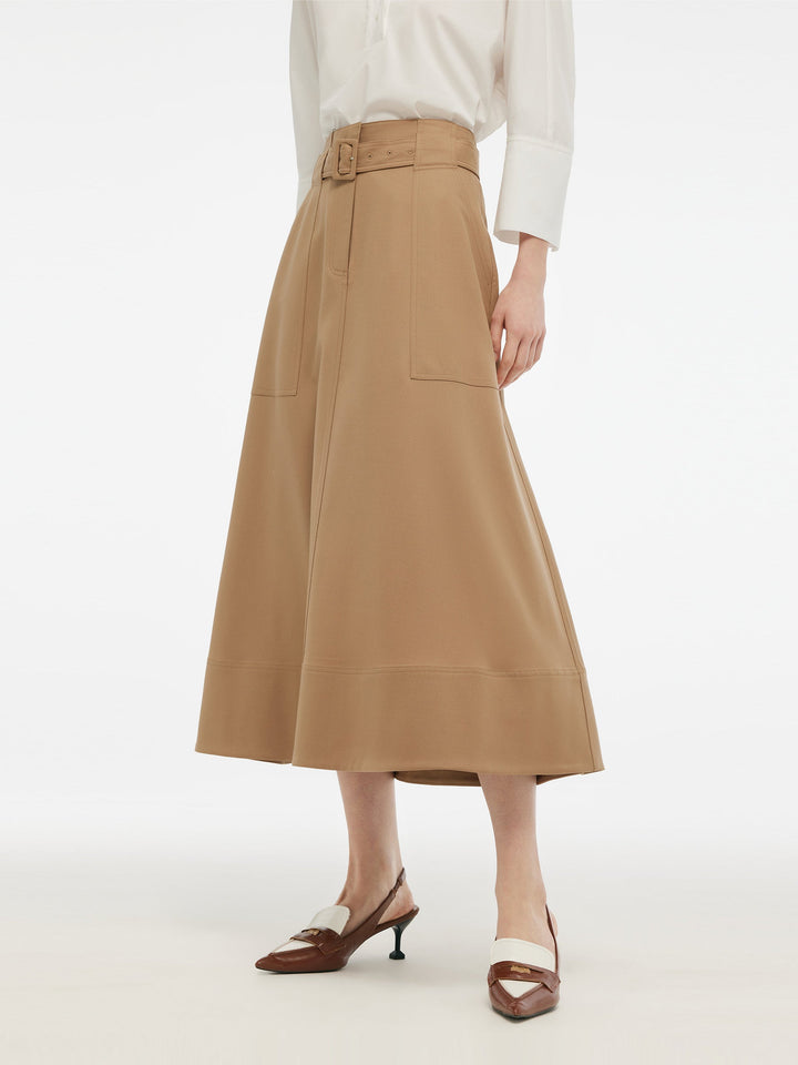 Lucia | Women’s worsted wool gathered waist flared skirt with belt