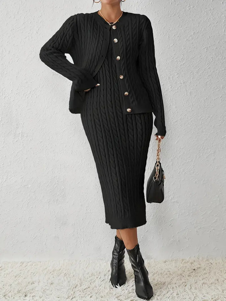 Came | Women’s two-piece knitted cardigan set with longline layer and matching top