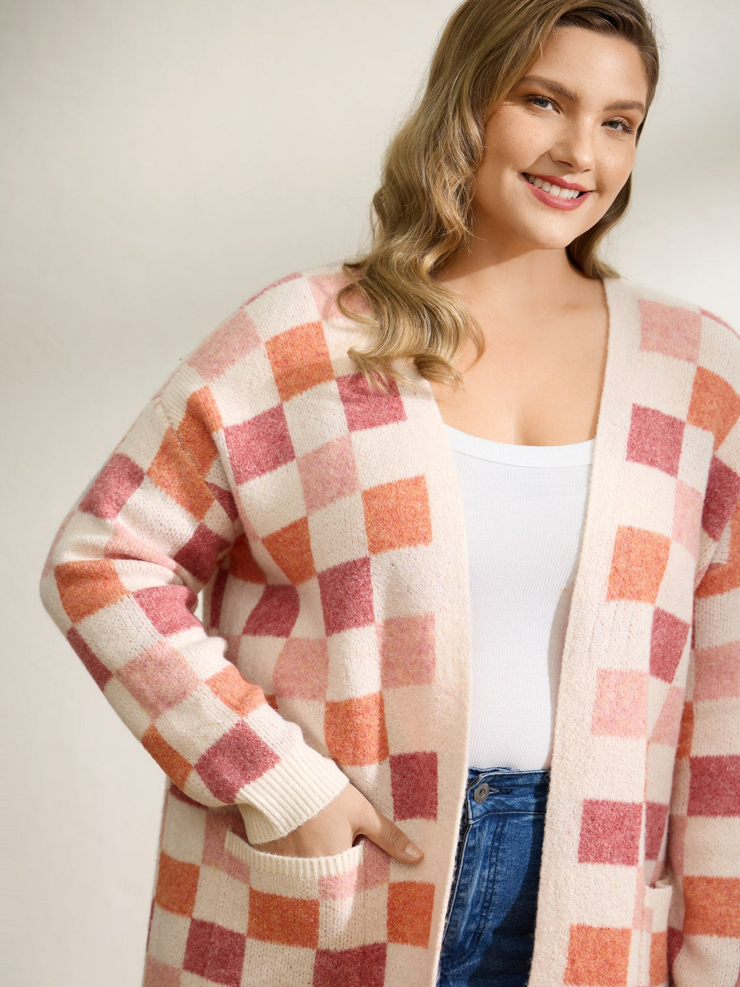Samina | Women’s checkered contrast knit cardigan