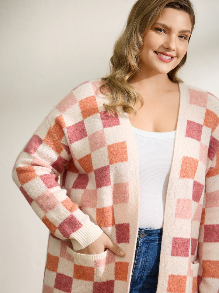 Samina | Women’s checkered contrast knit cardigan