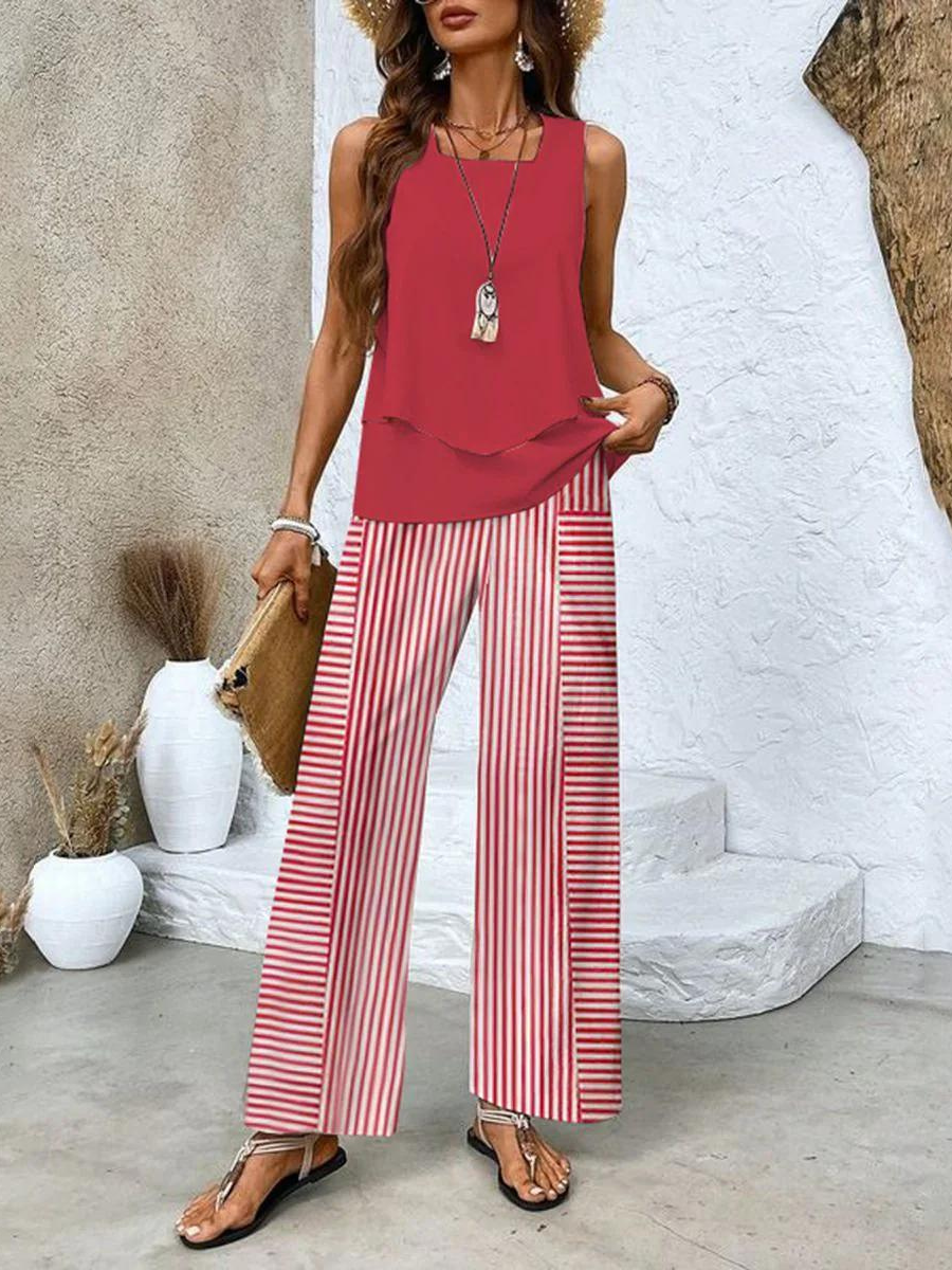 Briar | Women's elegant summer set with flowy top and wide-leg pants outfit