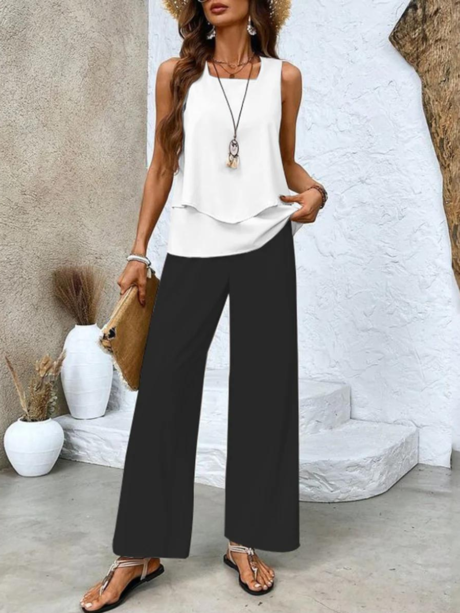 Briar | Women's elegant summer set with flowy top and wide-leg pants outfit