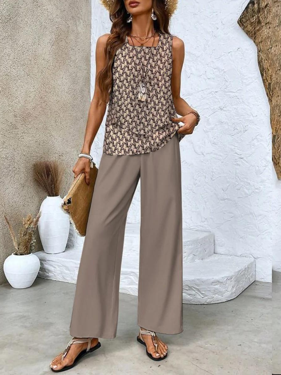 Briar | Women's elegant summer set with flowy top and wide-leg pants outfit