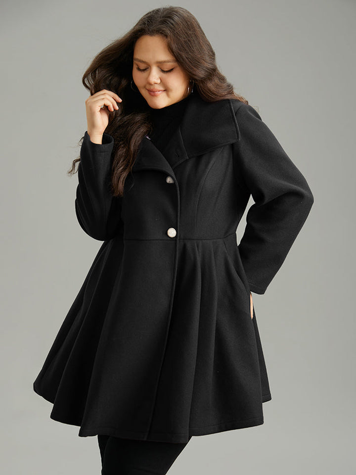 Stallia | Women’s plain button-up pocket asymmetrical lapel collar coat