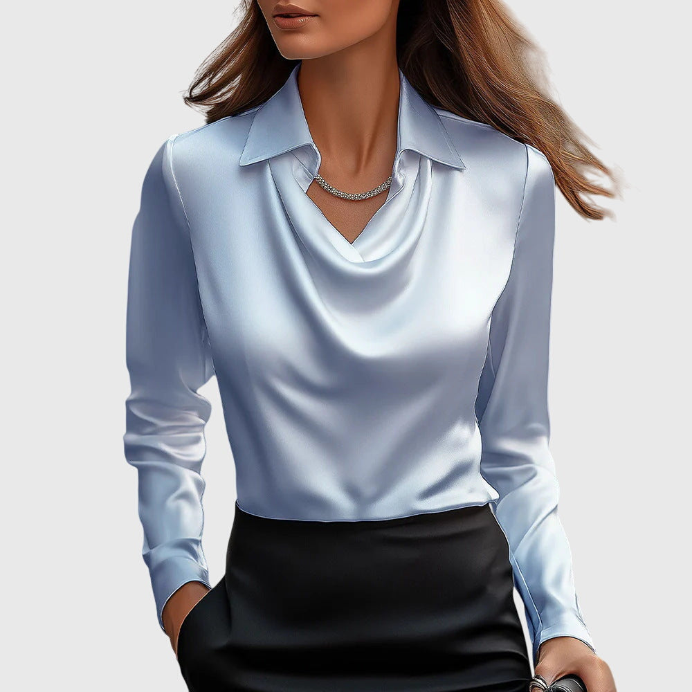 Sylvie | Blouse with pleated neckline and subtle sheen