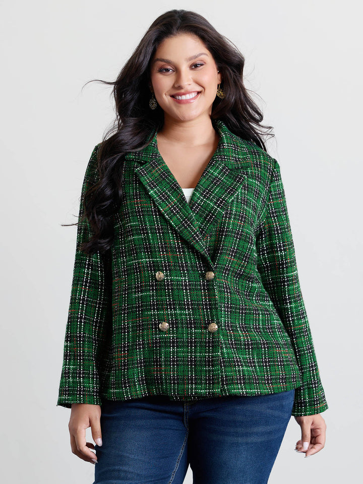 Winona | Women’s tweed plaid double button jacket