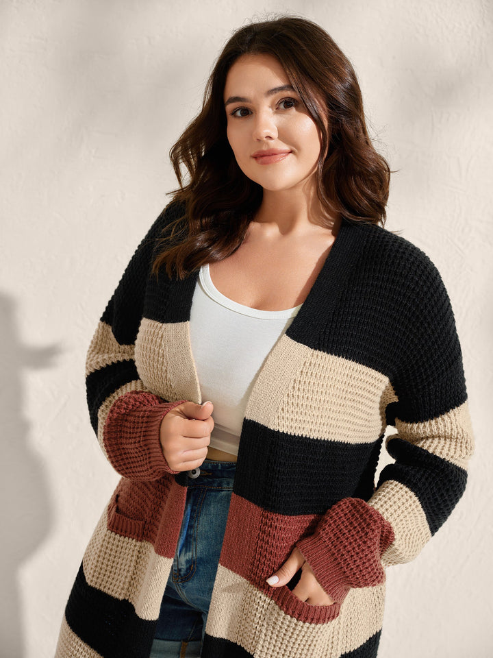 Olive | Women’s striped open-front knit cardigan