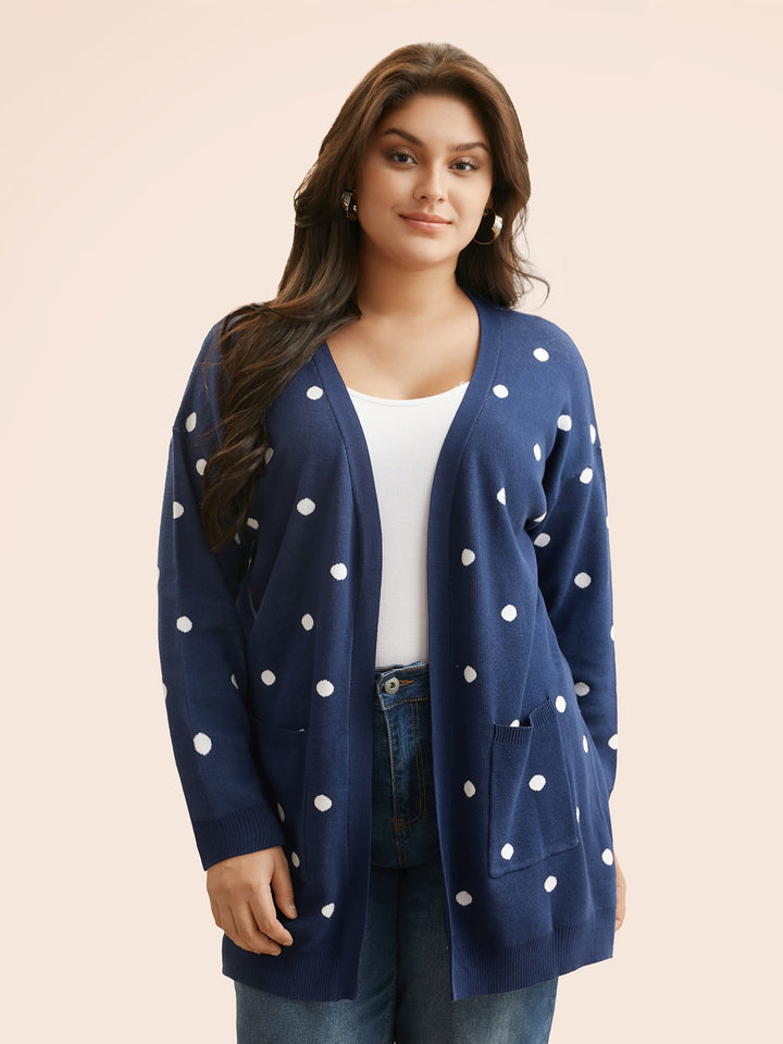 Reese | Women’s polka dot knit cardigan with patch pockets