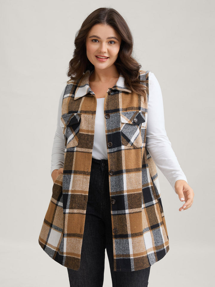 Kaitlyn | Women’s plaid flap detail sleeveless vest with button closure