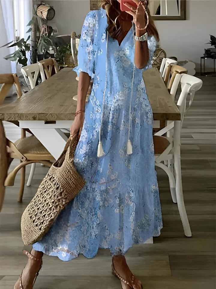 Bethany | Women’s boho v-neck printed midi dress