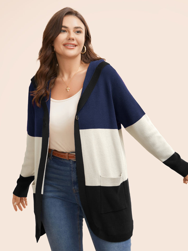 Gemma | Women’s color block hooded knit cardigan with patch pockets