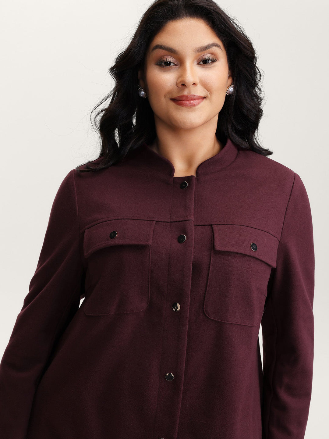 Wanda | Women’s plain button up pocket asymmetrical lapel collar jacket