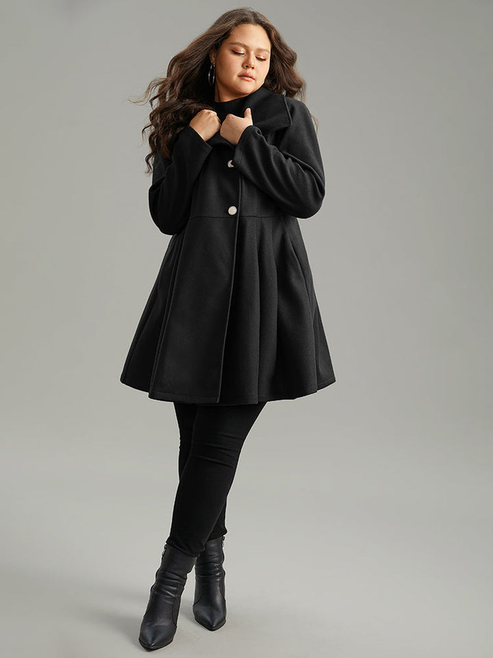 Stallia | Women’s plain button-up pocket asymmetrical lapel collar coat