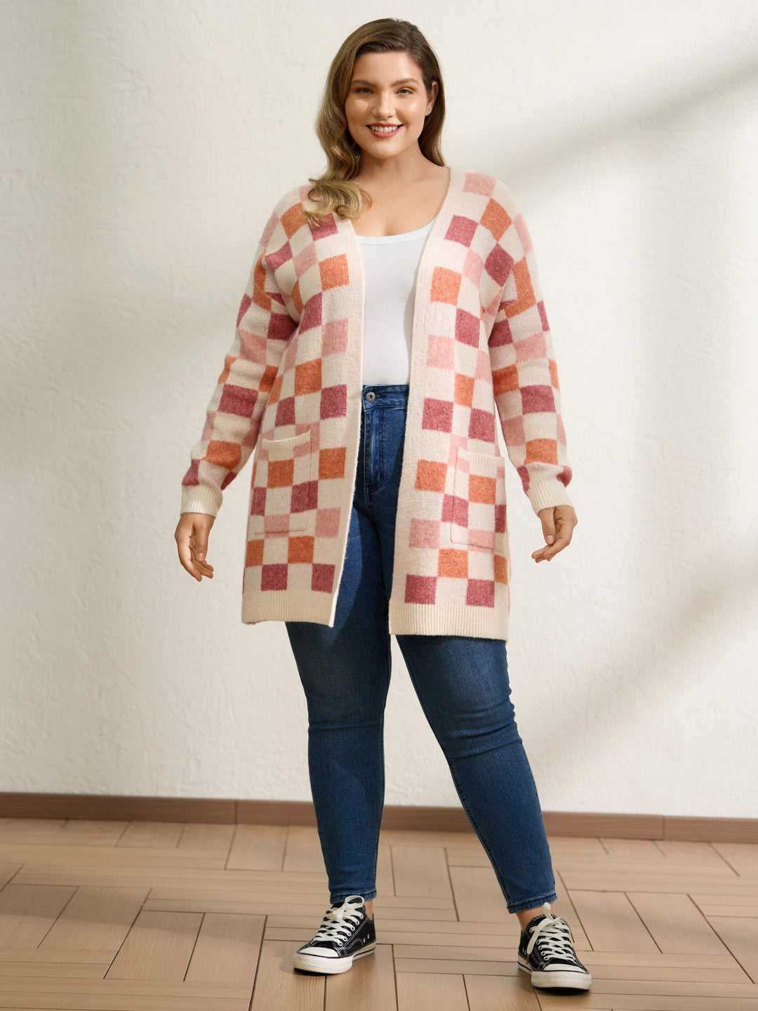 Samina | Women’s checkered contrast knit cardigan