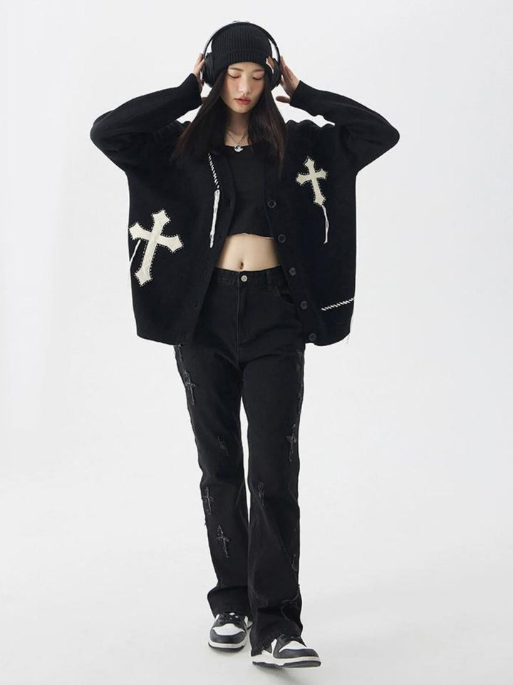 Aubree | Women’s jacquard knit cardigan with v-neck and button closure
