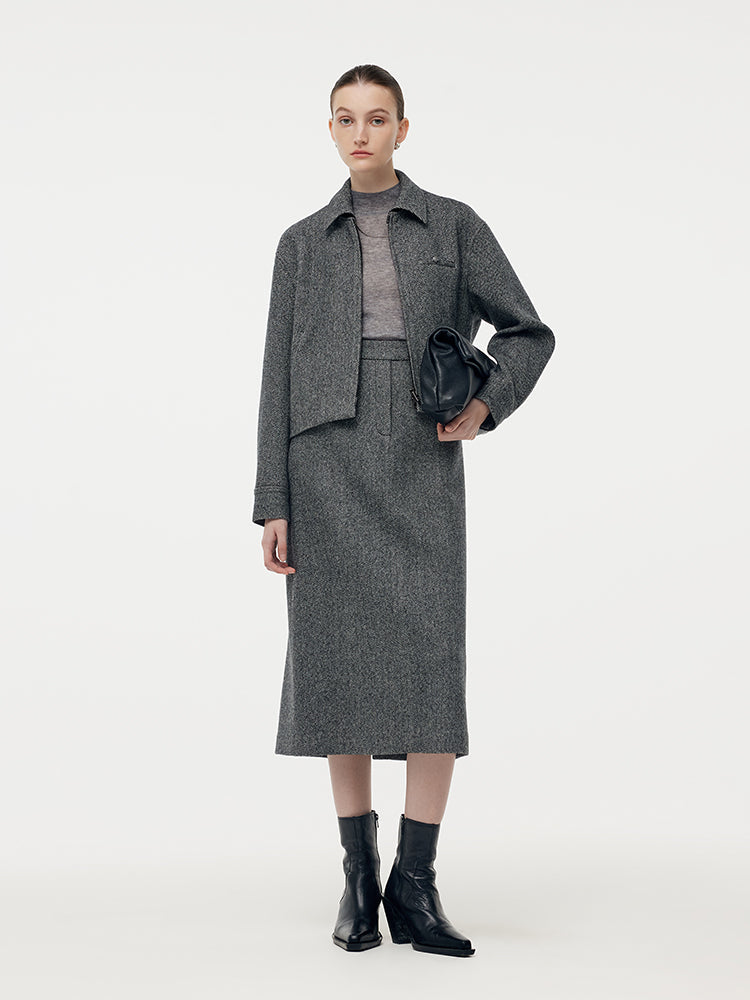 Talia | Women’s wool blend herringbone straight midi skirt