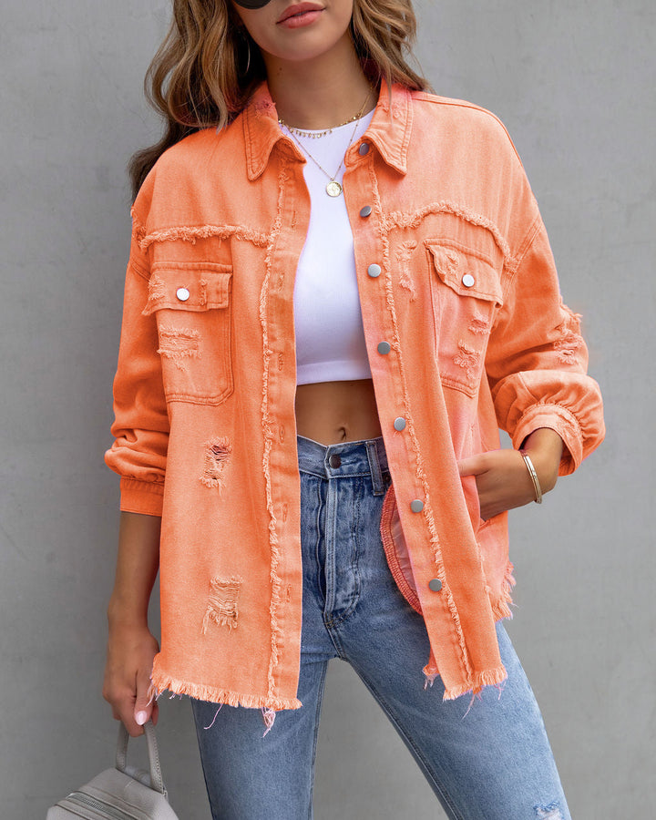 Scarlett | Women’s denim jacket with oversized fit and distressed details
