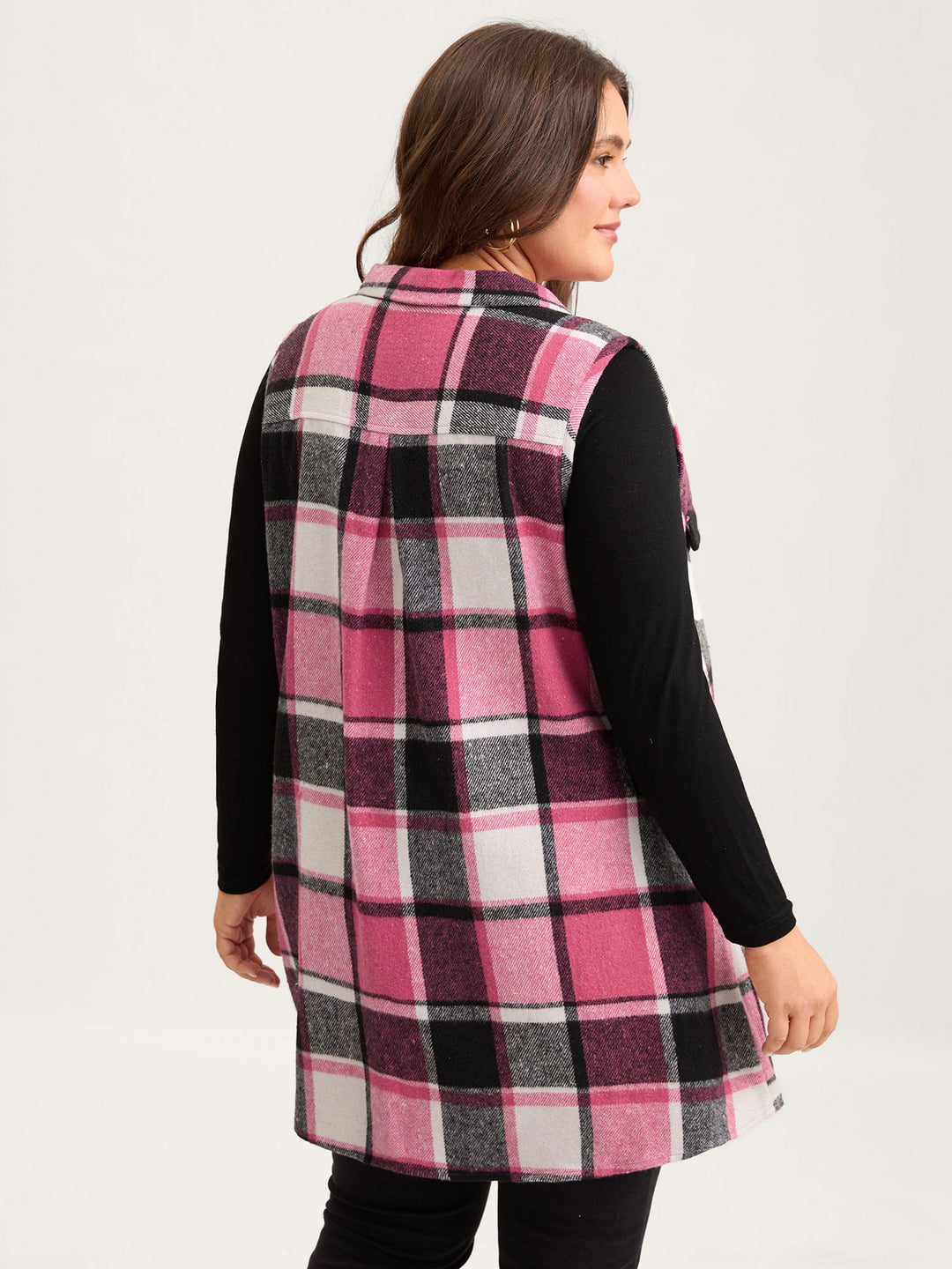Kaitlyn | Women’s plaid flap detail sleeveless vest with button closure
