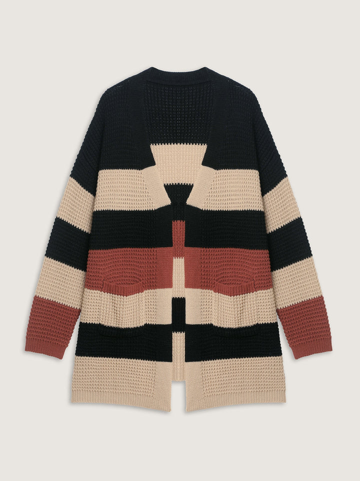 Olive | Women’s striped open-front knit cardigan
