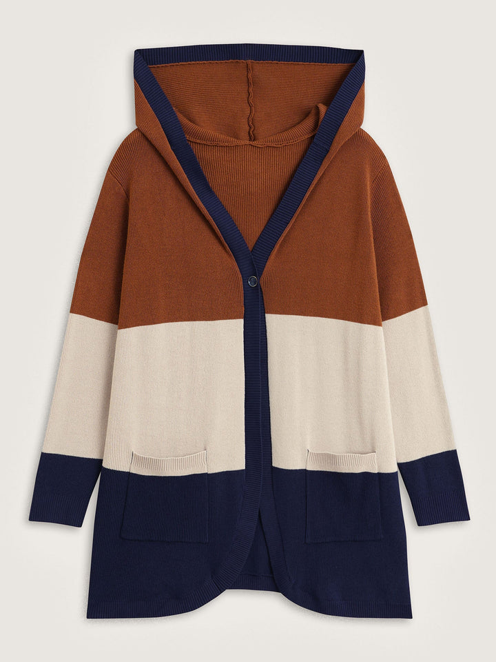 Gemma | Women’s color block hooded knit cardigan with patch pockets
