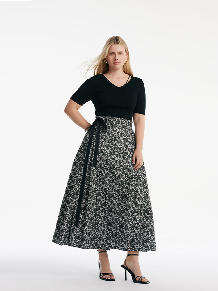 Gia | Women’s floral jacquard pleated A-line maxi skirt