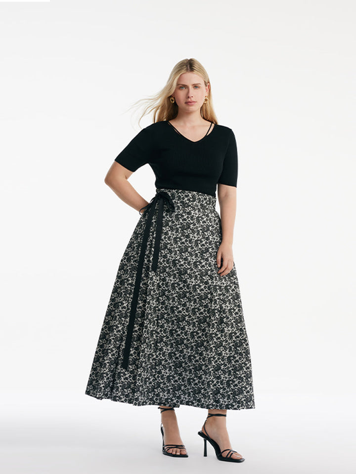 Gia | Women’s floral jacquard pleated A-line maxi skirt